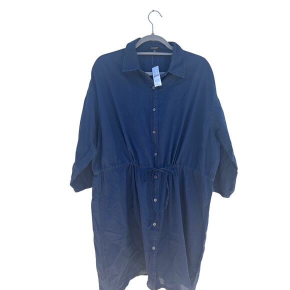 NWT J.Crew Cinched‎ Shirt Dress, Button Down, Indigo Blue, Cotton, Sz M - Picture 2 of 9
